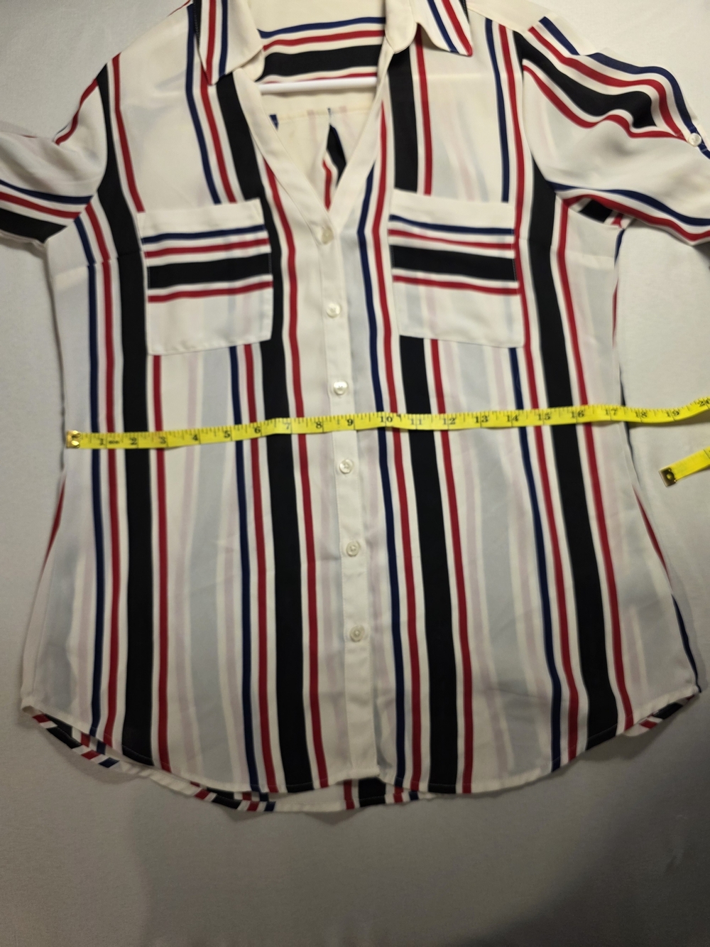 Express White Button-Down Shirt with Red, Navy & Black Stripes - Picture 8 of 10